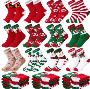 Autumn and Winter Coral Fleece Socks Half-sided Fleece Santa Claus Home Floor Socks Holiday Cartoon Socks