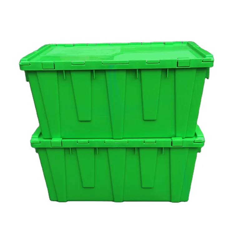Plastic Storage Stackable Crate  Attached Lid Tote Container Plastic Moving Tote Crates Turnover Boxes