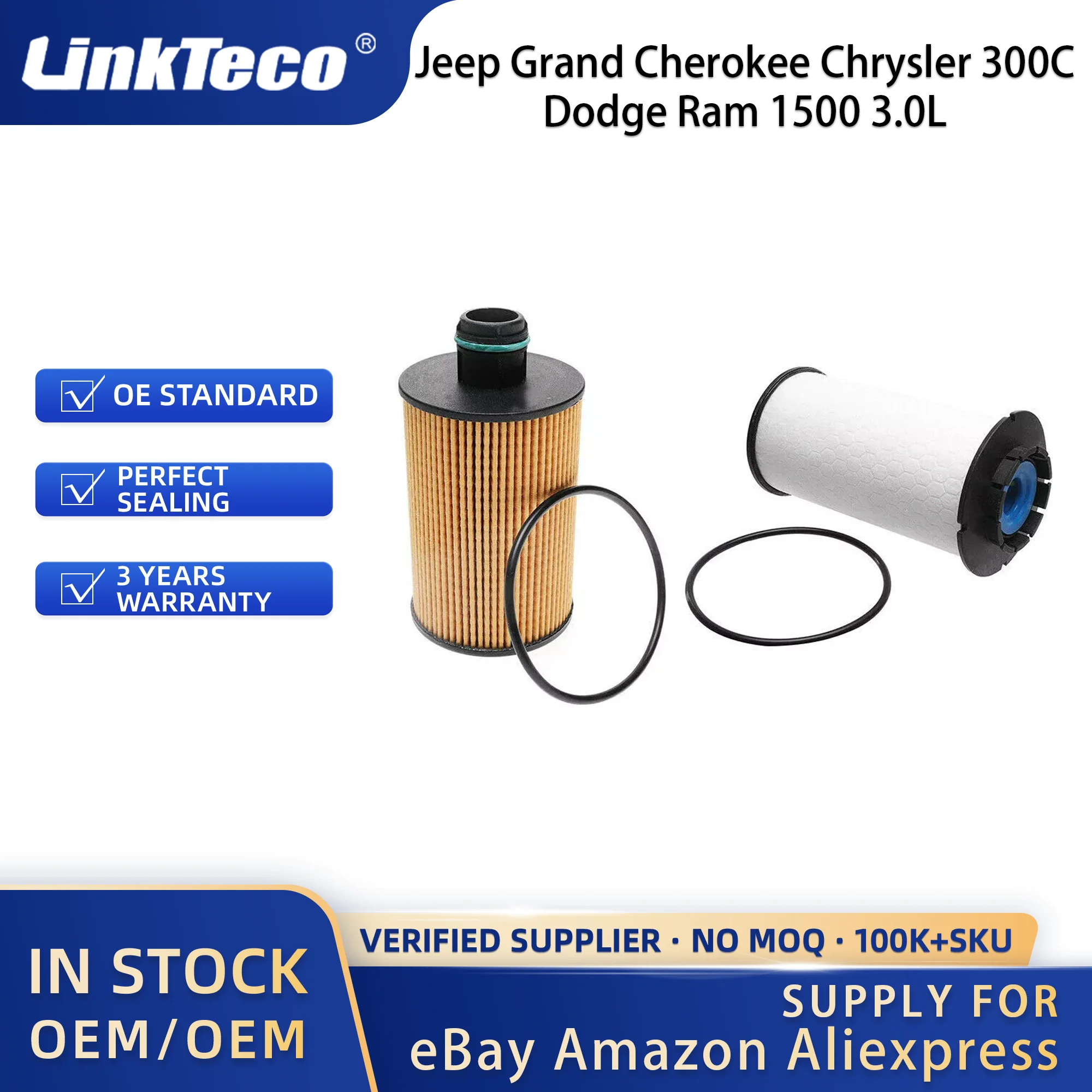 Linkteco Oil and Fuel Filter Kit for Jeep Grand Cherokee Chrysler 300C Dodge Ram 1500 3.0L Eco-Diesel 2011-2018 68229402AA