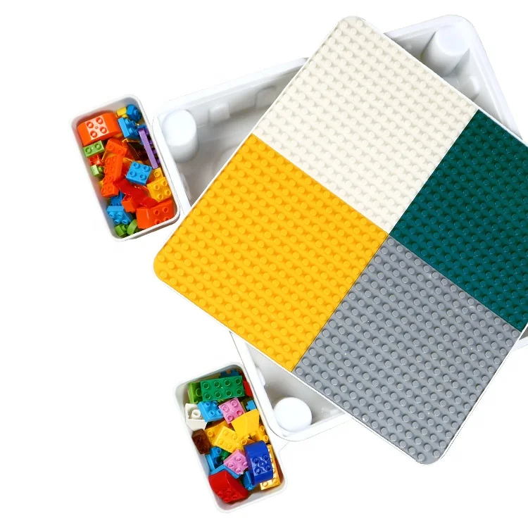 Kids Multi Activity Table with 201pcs Large Building Blocks Educational Study Desk Learning Bricks Toys for Children