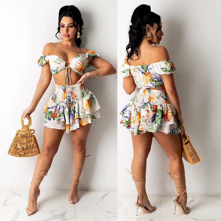 MOEN Flowered Strapless ensembles de femmes Sexy Bra Summer 2 Piece Set Women Two Piece Skirt Set Short Sets