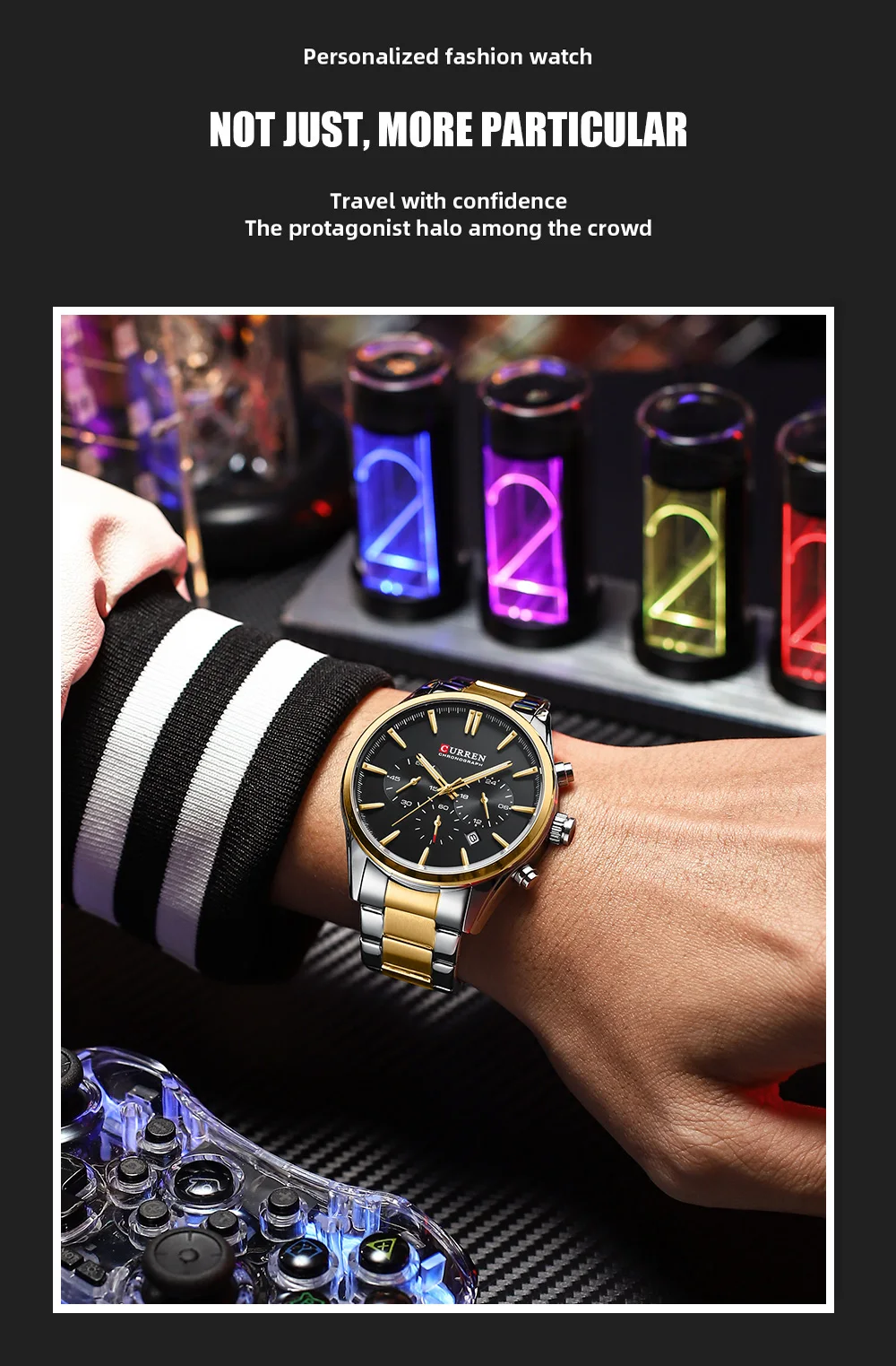 8446 Новые Роскошные Кварцевые наручные часы с хронографом, повседневные спортивные многофункциональные часы из нержавеющей стали