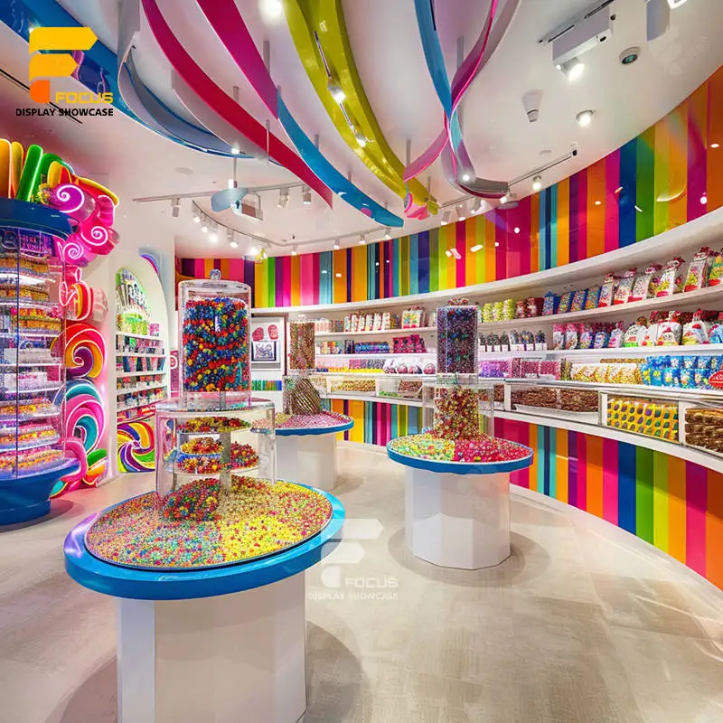 Retail Candy Decoration Store Nut Display Shelf Candy Wall Display Glass Cabinet Chocolate Counter for Candy Shop