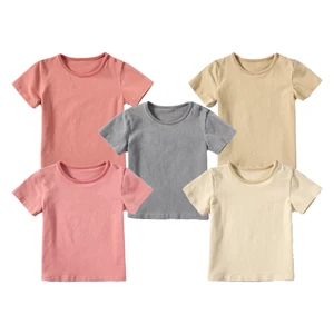 Wholesale 100% Cotton Baby T-Shirts Casual Tops with Short Sleeves Vintage Style Natural Plant Dye Baby Clothing