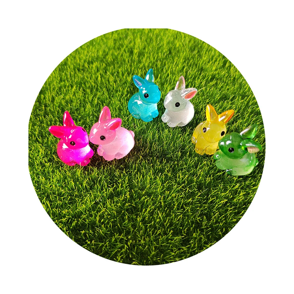 Luminous Resin Rabbit Slime Charm Garden Miniature Rabbit Doll House Figurine  DIY Accessories