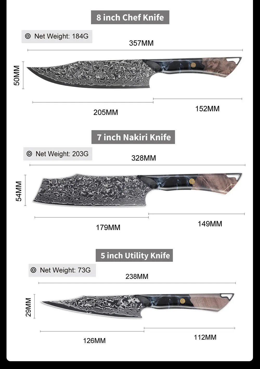 Professional Japanese Antistick Black Damascus Steel Sharp Blade Vg10