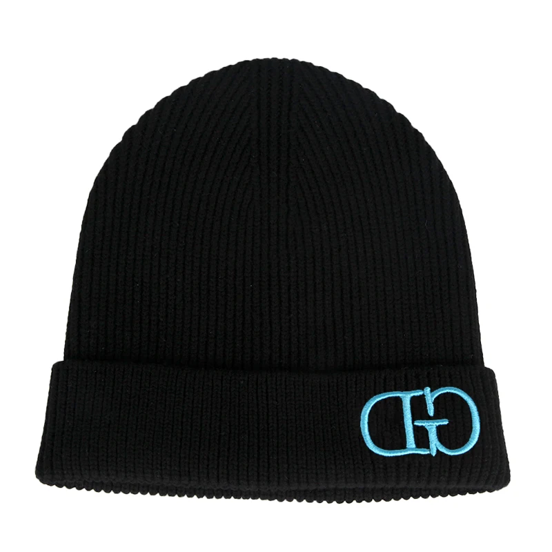 Custom 3D Embroidery Logo Merino Wool Knit Beanie Hat Autumn Winter Style With Character Pattern and Plaid Design for Business