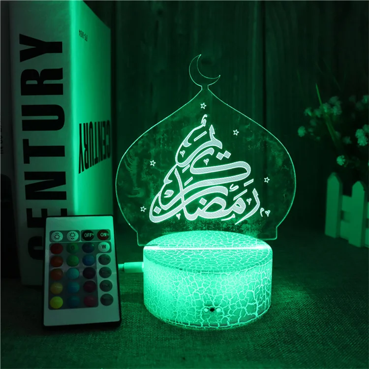 Remote Control Multicolor Ramadan Festival Decoration 3D Acrylic Lights Battery Operated Muslim Decorative LED Light