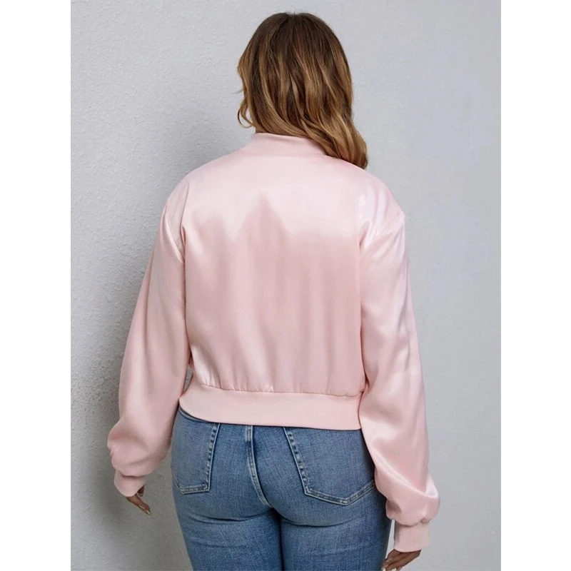 pink satin bomber jacket plus size