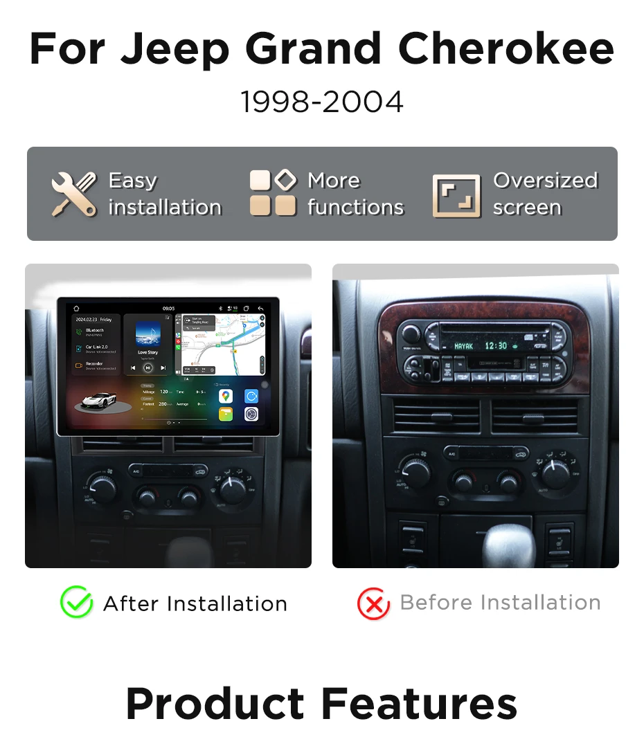 Junsun X9 Carplay Android Autoradio per Jeep Grand Cherokee Ll 1998-2004 Lettore DVD per auto 2K QLED 2000*1200P 7870 2.7GHz 5G/4G LTE_voghion.com