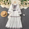 Bohemia Vintage Embroidery Tassel Tie Round Neck Loose Large Women's National Style Dress