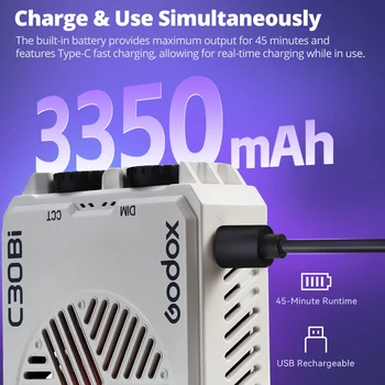 Godox C30Bi 30W 2800K-6500K Portable Light Portable Video Light for Live Streaming Outdoor Shooting detail image