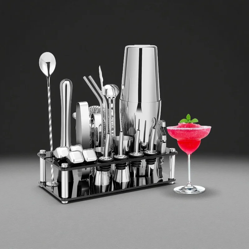 Handmade Stainless Steel Cocktail Shaker Set with Acrylic Base Reusable Customized Color Multi-Capacity