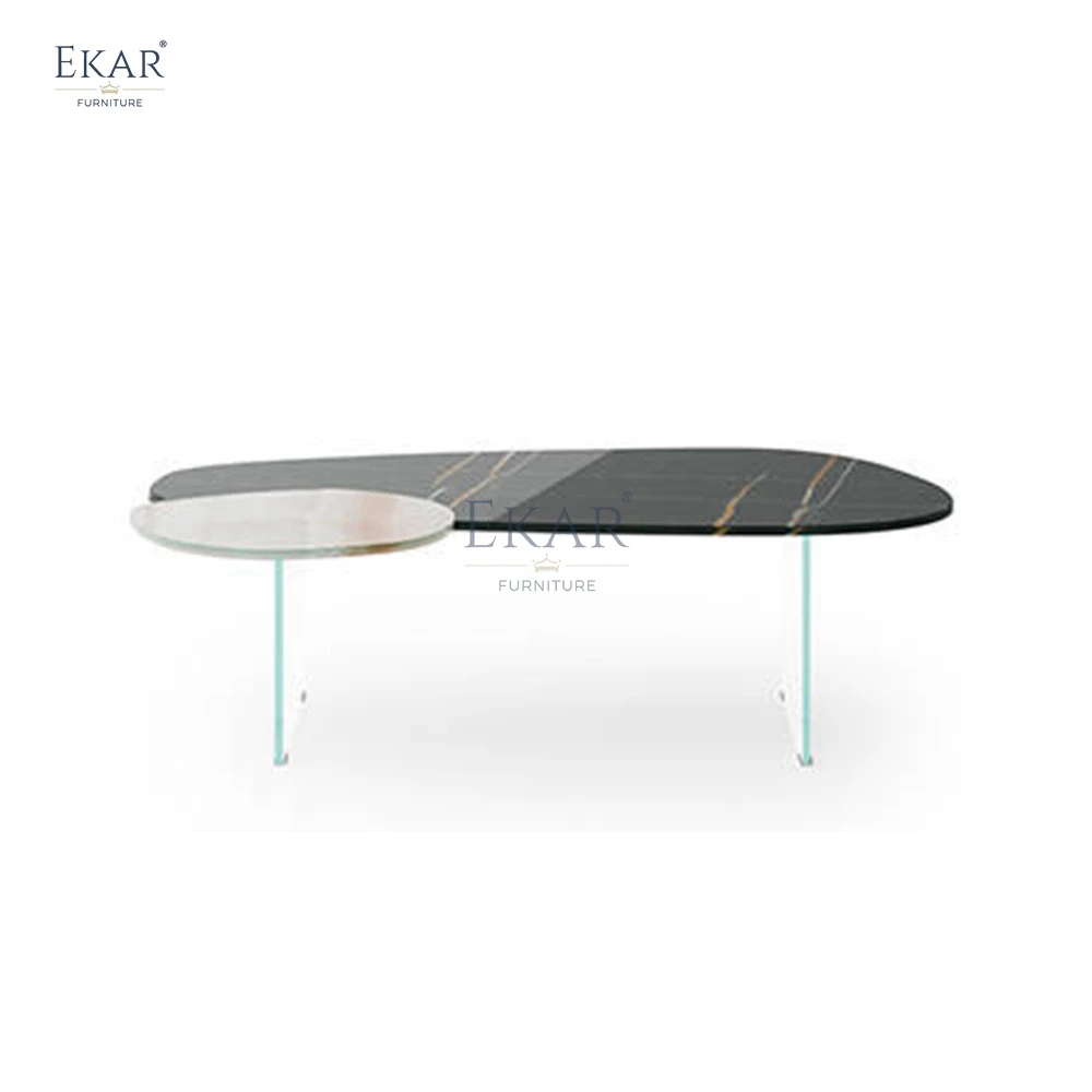 New design Irregular Modern Marble Coffee Table Set - Elegant Glass & Marble Combination for Living Spaces glass coffe table