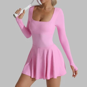 Custom High Quality   Beauty Back  One Pieces Long-sleeved Tennis Dress Fitness Sportswear Golf Dress