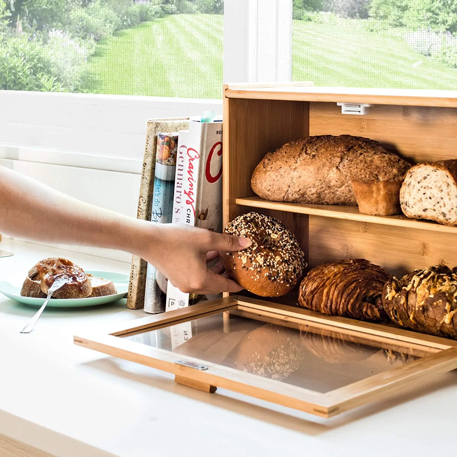 JUNJI Bamboo Bread Box - Sustainable Double Layer Storage