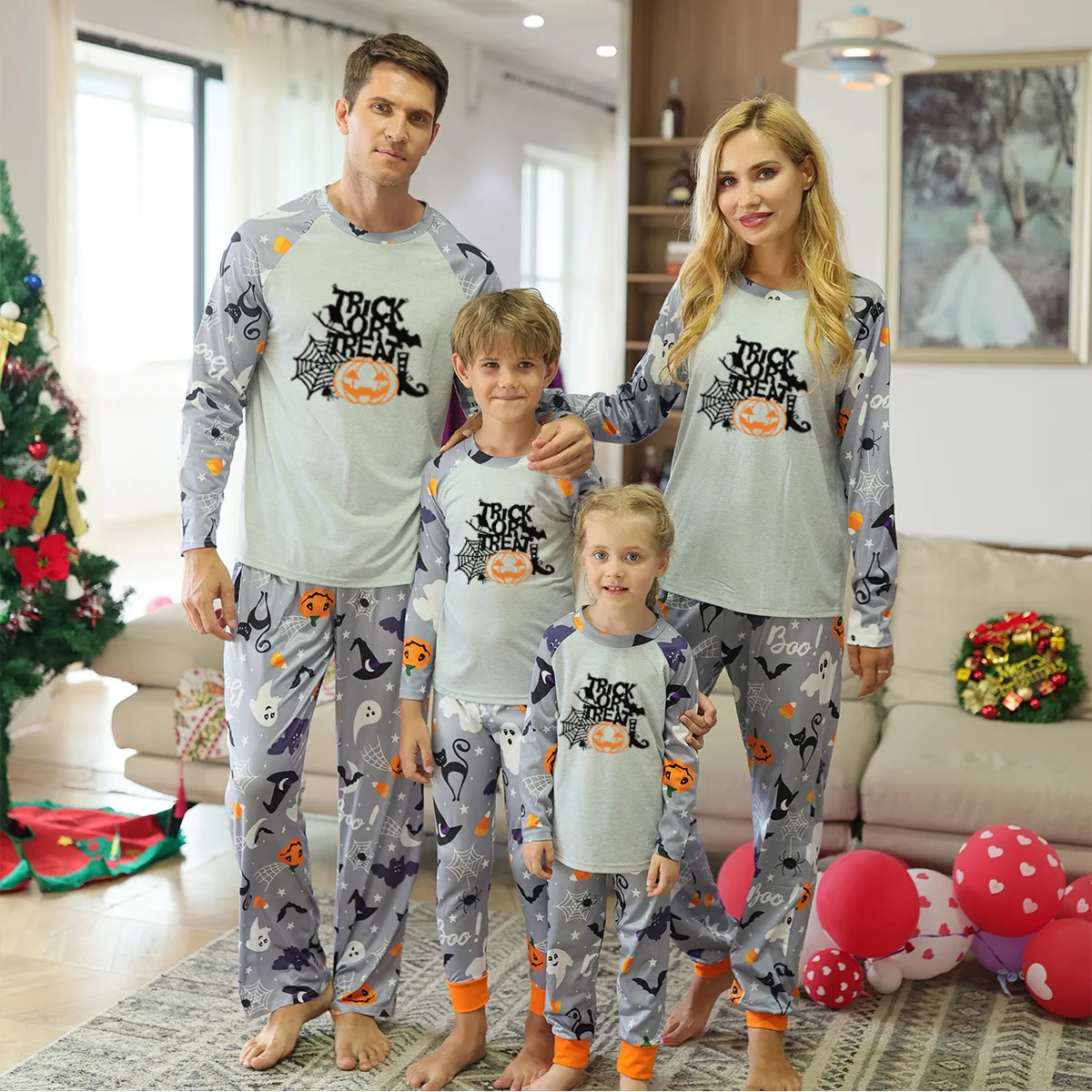 2024 Personalised Custom Print Sublimation Soft Blank Pajamas Set Matching Halloween Pjs for Family Adult Women Men Pj