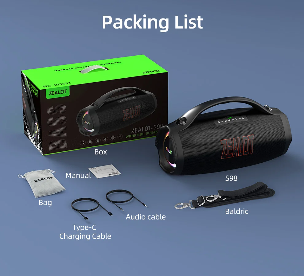 Hot Selling Bluetooth speaker 160watts powerful wireless speaker strong bass new Zealot Speaker S98