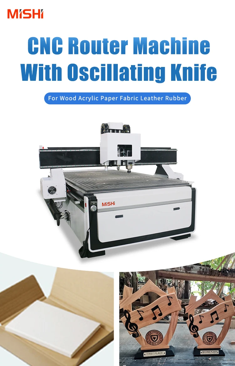 Multi Function 3 in 1 Cnc Machine Oscillating Knife V Cut CCD Camera 6kw Spindle Wooden Cnc Router Cutting Machine