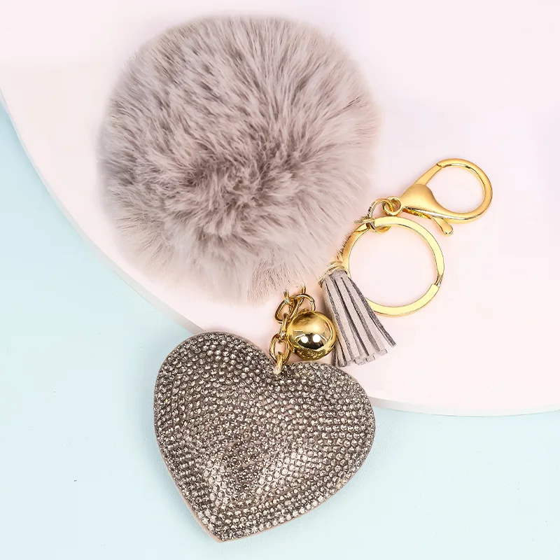 Fluffy Love Heart Pom Pom Keychain Pendant Cute Car Couple Keyring Ornament  Bag Purse Charm Accessories - Temu