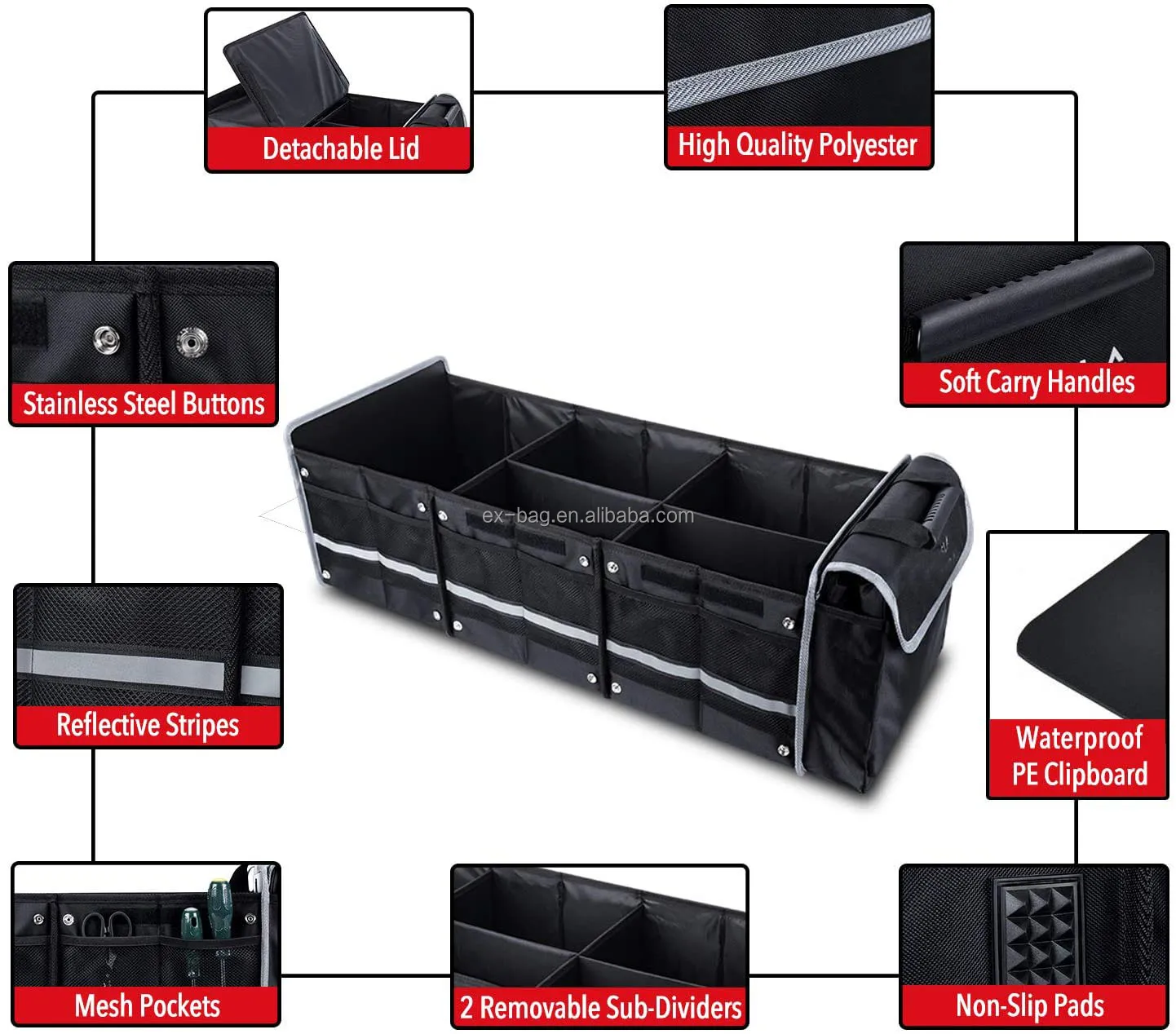 Extra Large Foldable Car Trunk Storage Organizer With Removable Cooler