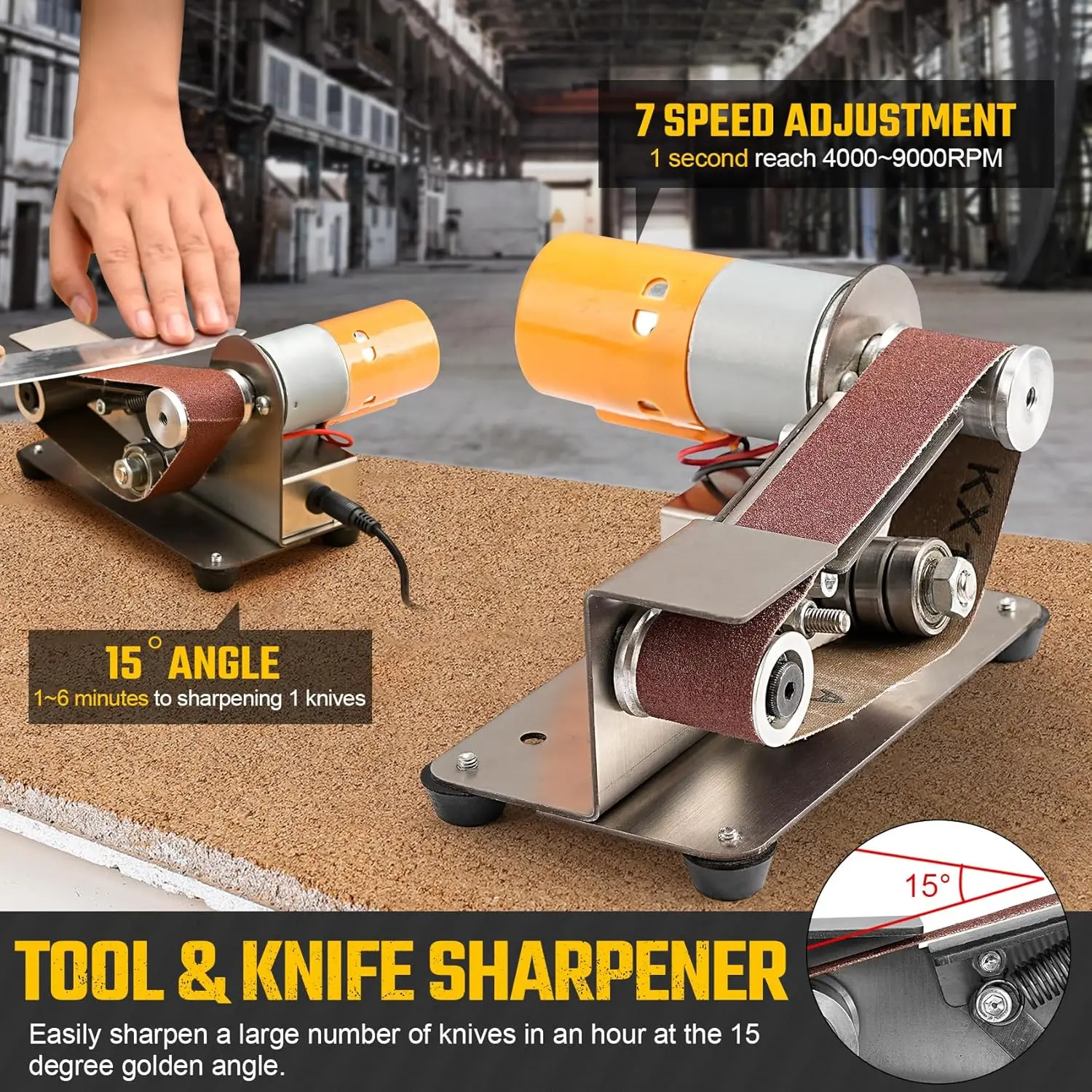Premium 3-in-1 Mini Electric Bench Grinder Sanding Machine 15 Degree Knife Sharpener with 7 Adjustable Speed Buffer - Image 2