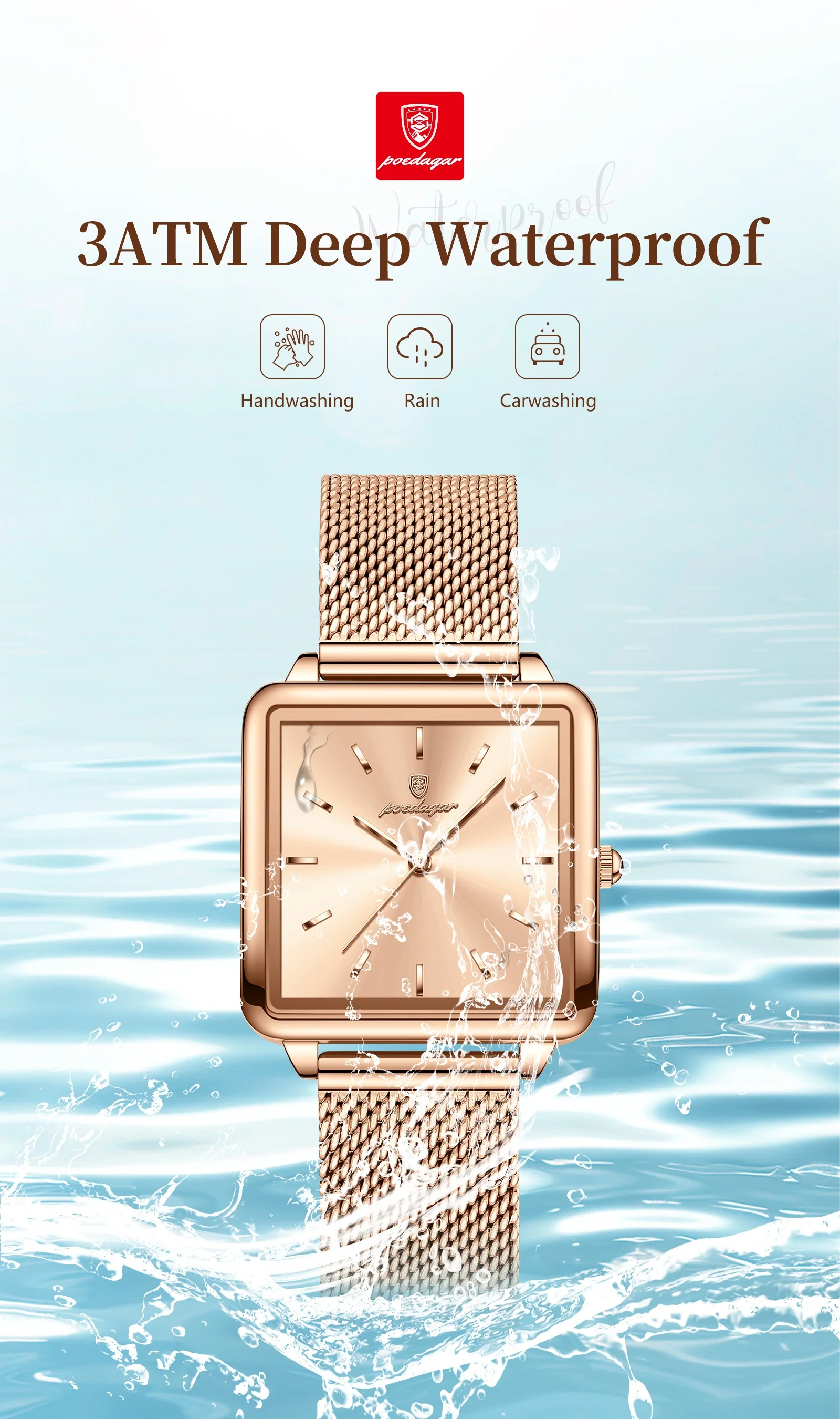 POEDAGAR 793 New Arrival Women's Square Fashion Quartz Watch Simple Design Mesh Steel 30M Waterproof Leisure Watches for Ladies