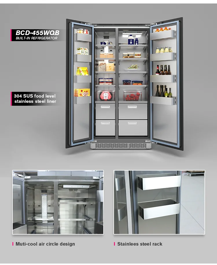 Zungui Bcd455wqb Hot Selling Sidebyside Refrigerator Builtin Frost