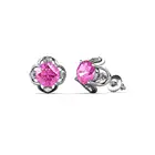 Pink sapphire earrings and Diamond Womens big rose studs earing W3956