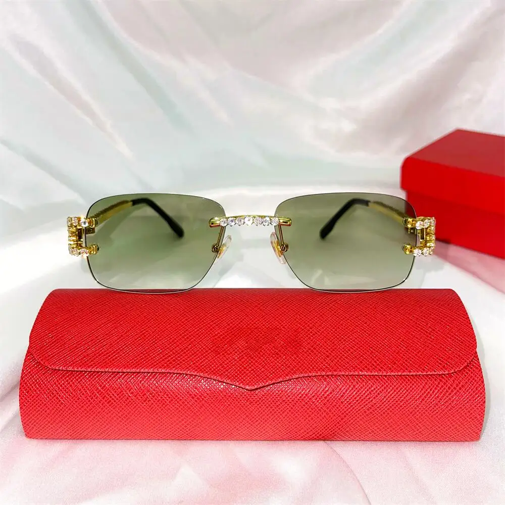 2023 New Fashion Crown Diamond Handmade Sunglasses Rimless Glasses