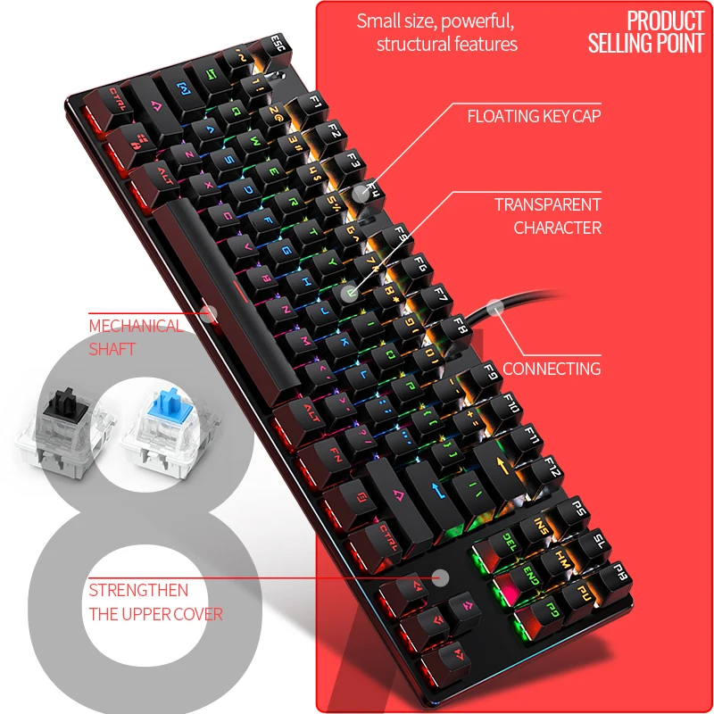 87 Keys Blue Switches Backlit Gamer Rgb Backlighting Mechanical Gaming Keyboard OEM/ODM Keyboard keyboards