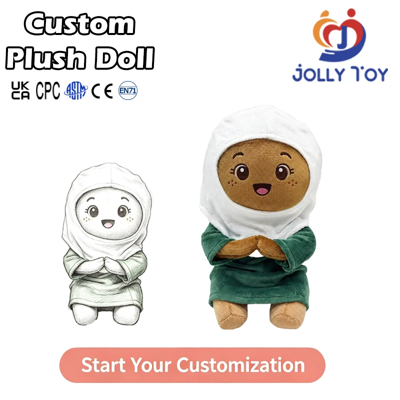 Boneca de pelúcia personalizada no estilo árabe, macia e fofa, com hijab étnico do Oriente Médio, figura recheada, brinquedo com certificação CE e EN71, tamanho personalizado, brinquedo de pelúcia