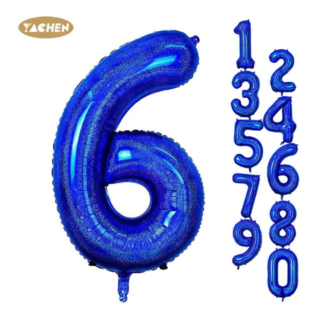 YACHEN new arrival metallic laser dark blue giant 40 inch helium foil number balloons for kids boys birthday party decorations
