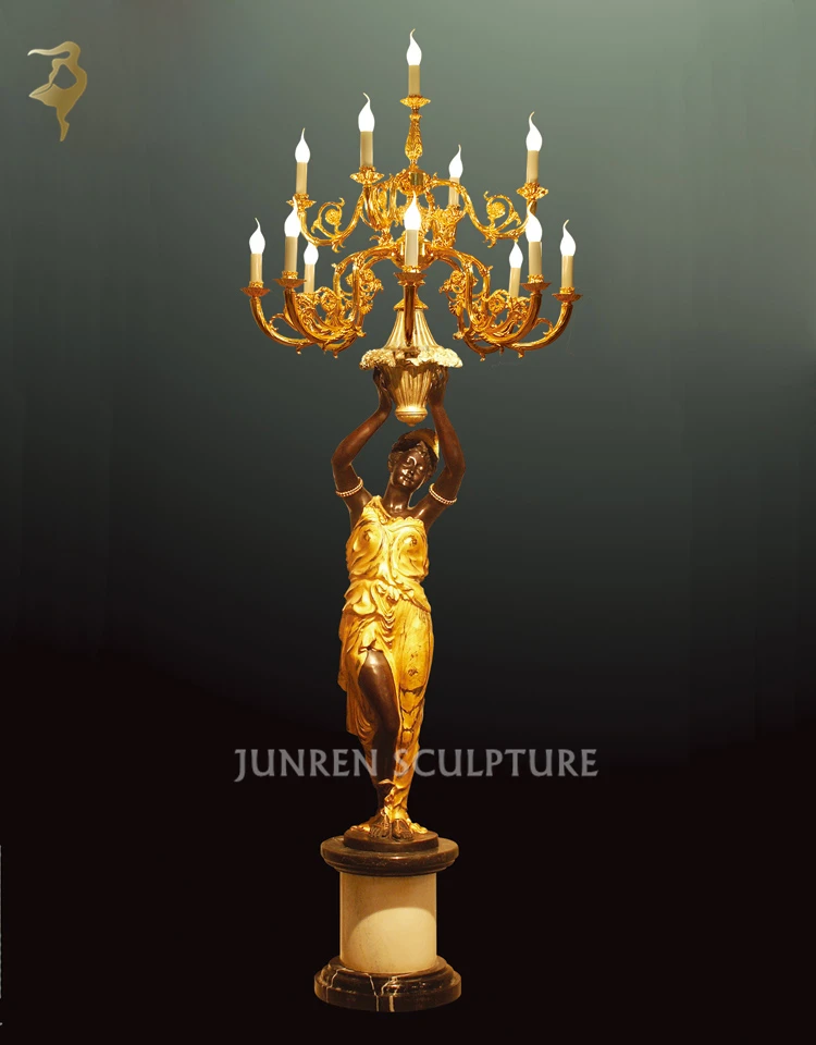 Luxury Life Size Antique Golden Bronze Statue Lamp Bronze Sculpture