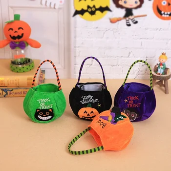 Halloween Party Pumpkin Bags Halloween Kids Candy Bucket Tote Bag Velvet Gift Bag Holder Handbag for Kids Costume Party