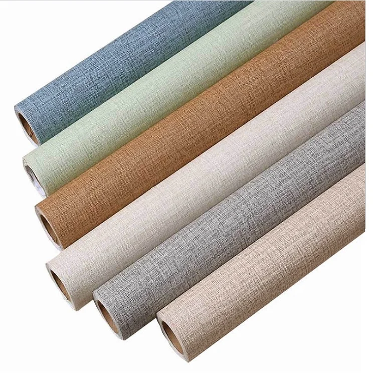Japanese Style Pvc Simple Clinen Texture Wall Covering Paper Adhesive Waterproof Wallpaper for House Living Room Deco