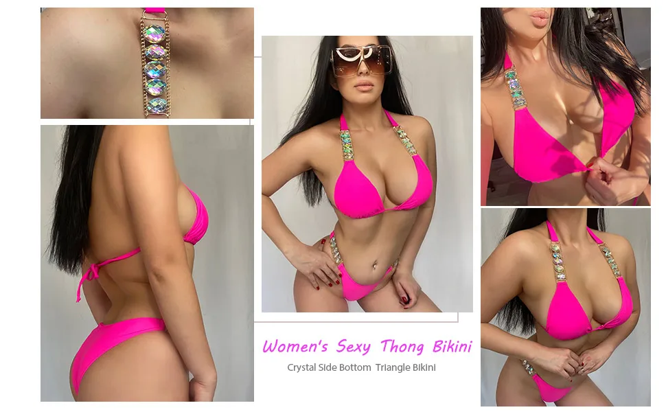 Shiny Diamond Bikini 2022 Sexy push up Halter Swimsuit Crystal Brazili –  Stylemein