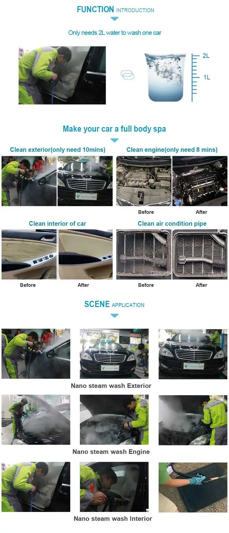 Industrial Save Water Eco Electric Car Washer Mobile Steam Car Wash