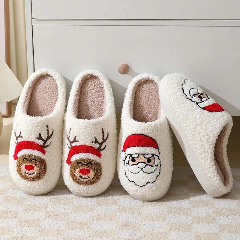Winter Cheap Custom Available Plush Christmas Slippers Fluffy Santa ...