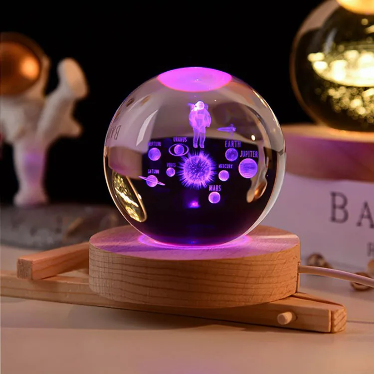 Crystal Ball in the Starry Sky 3D Luminous Interior Night Light Wooden Tabletop Decoration