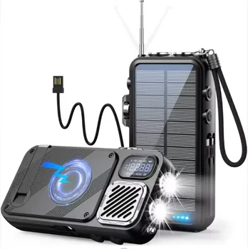 Solar Power Bank Emergency Radio PD20W Fast Charger Hank Crank  Wireless Charger Solar Generator with bluetooth Speaker