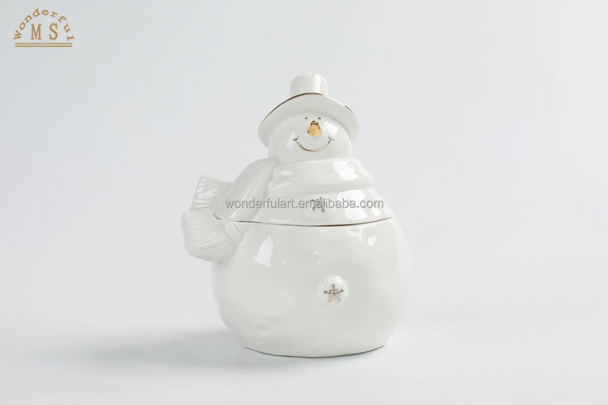 Ceramic jar snowman shaped food storage winter gift cute kitchen tableware canister