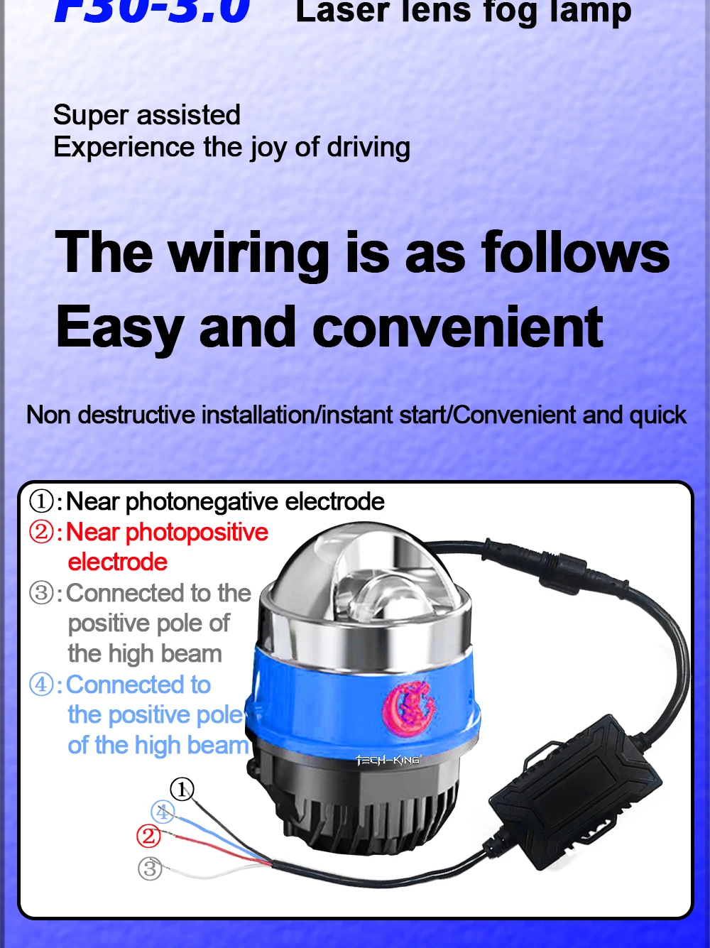 TECH-KING Universal 3inch 136W Bi LED projector lens fog lights Retrofit kit For Toyota For Nissan For Honda laser fog light