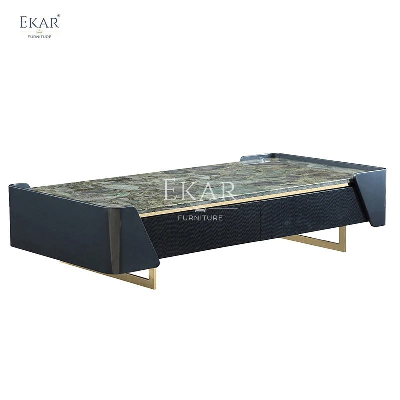 New design brushed champagne gold stone surface coffee table living room furniture table