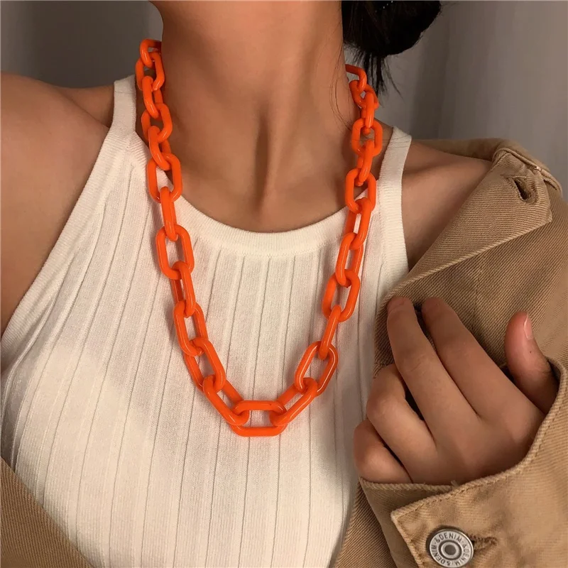 Asphire Punk Colorful Acrylic Cuban Link Chain Choker Necklace Chunky Chain  Link Statement Necklace Boho Fashion Collar Necklace Jewelry Gift for