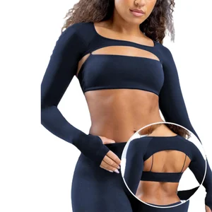 Women Girls Solid Stretchy Seamless Long Sleeve Sports Bra Set Moisture Wicking Windproof Gym Running Fitness Yoga Wear