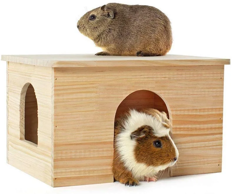 Log Roof Design Haokaini Pet Arch Hideout House with Window Nnatural Wood Cabin for Chinchilla Guinea Pigs Rabbit Squirrel 