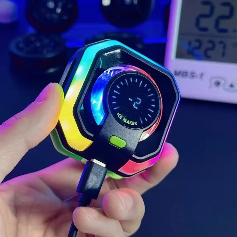 JS86 أشباه الموصلات الهاتف برودة الجليد التبريد المغناطيسي كليب الوقوف 2 في 1 عرض درجة الحرارة الرقمية RGB أضواء للألعاب