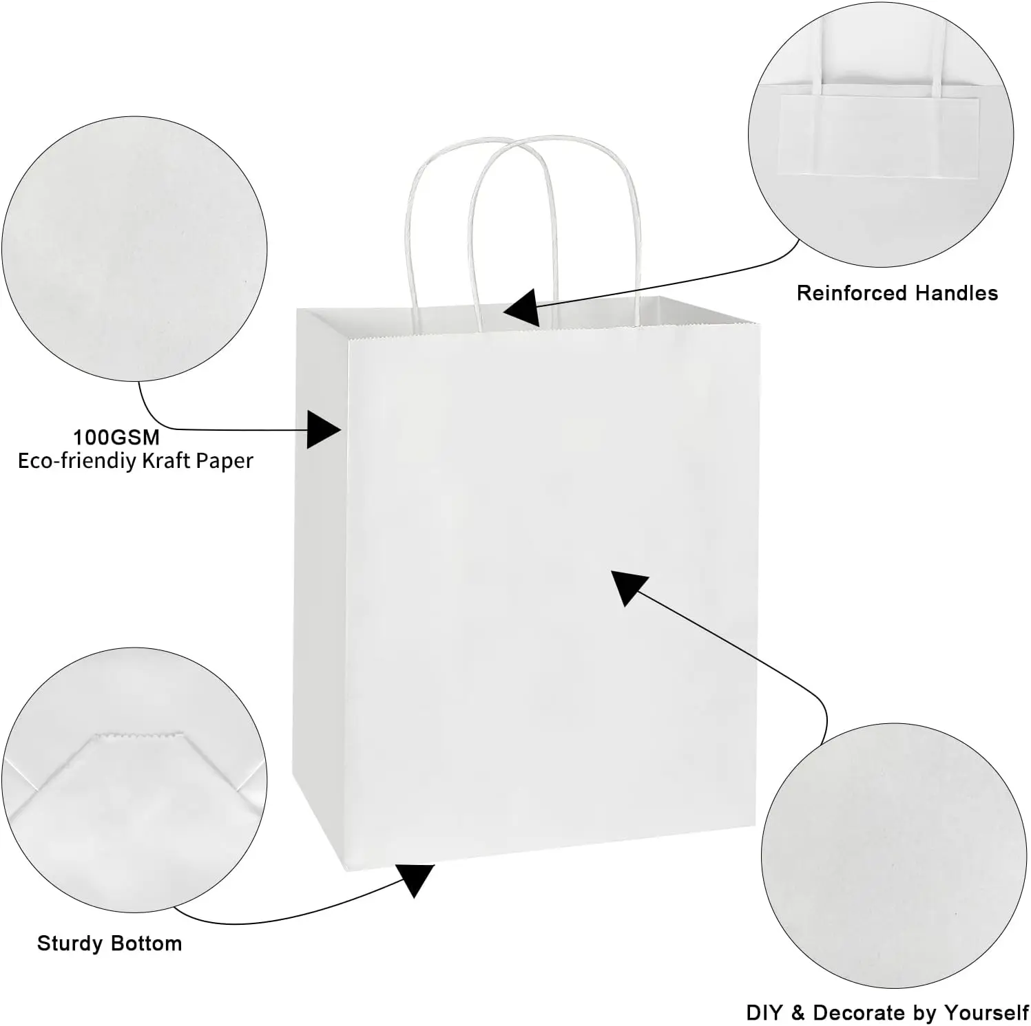 White Kraft Paper Gift Wrap Bags with Handles Bulk for Favors