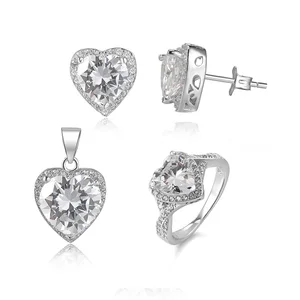 925 Sterling Silver Jewelry Set AAA Cubic Zirconia Wedding Love Heart Shape Gold Plated Pakistani Bridal Jewelry